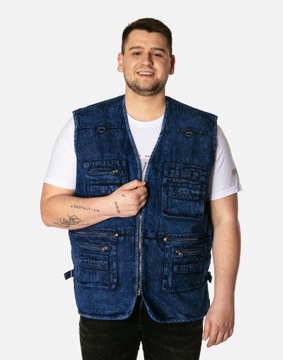 Duża Kamizelka Męska Jeans Bezrękawnik Serdak Dżins 14 Kieszeni !! 2693 5XL