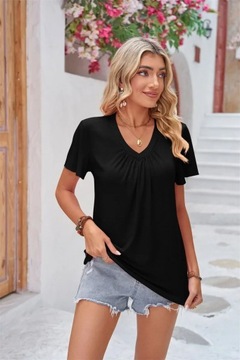 Elegant Ruffle Short Sleeve Solid Color T-Shirt Wo