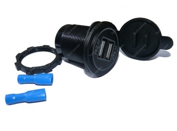 Gniazdo montażowe USB x2 4200mA 12-24V CZERWONE