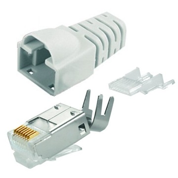 Wtyk RJ45 6 6A FTP z odgiętką szarą Telegartner