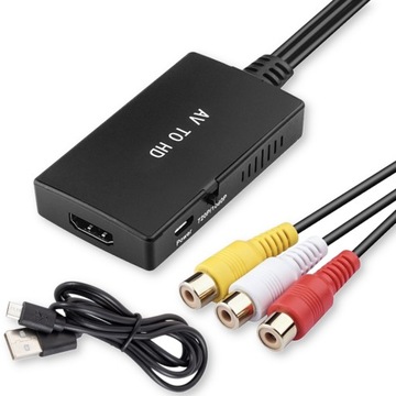 Konwerter Adapter obrazu i dźwięku z AV RCA 3x cinch na HDMI