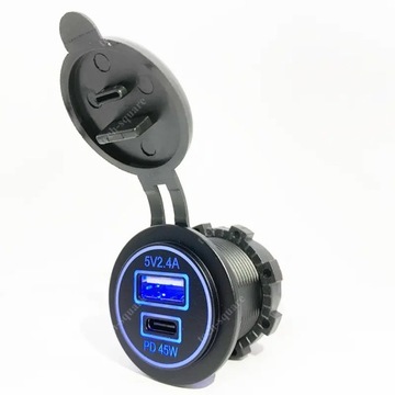 USB QC 3.0 + USB C PD монтажная розетка 45 Вт 12–24 В