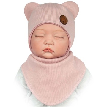 KOMPLET niemowlęcy CZAPKA APASZKA PRĄŻEK 42-44