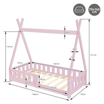 Детская кровать Tipi 70x140 см розовый
