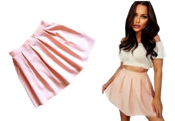 CZERWONA SPÓDNICZKA ROZKLOSZOWANA plisowana w ZAKŁADKI na Zamek M (38)