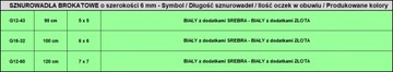 BIAŁO ZŁOTE SZNUROWADŁA PŁASKIE 6 mm BROKATOWE SZNURÓWKI SZEROKIE 120 cm HQ