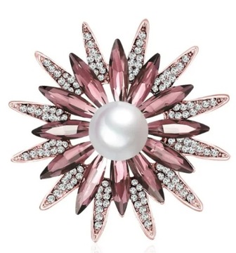 Broszka - koreański kwiat kryształ fioletowy perła - wersja złota