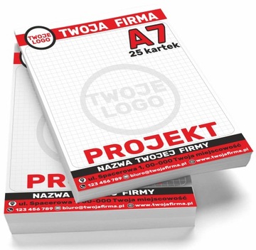 NOTES klejony A7 z NADRUKIEM + PROJEKT 100 szt