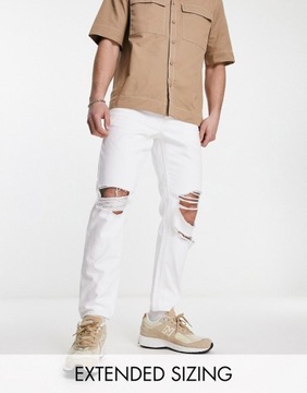 DESIGNEX Białe sztywne jeansy o klasycznym kroju z rozdarciami W44/L34