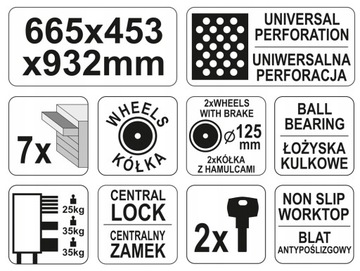 YATO YT-09000 ИНСТРУМЕНТАЛЬНЫЙ ШКАФ ДЛЯ МАСТЕРСКОЙ БЕЗ ОБОРУДОВАНИЯ, 7 ЯЩИКОВ
