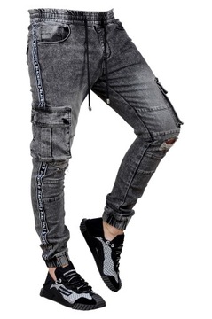 MP0139 r. XXL Jeansy ze Ściągaczami JOGGERY MĘSKIE MODNE PREMIUM