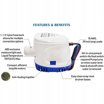 АВТОМАТИЧЕСКИЙ Трюмный НАСОС 1100GPH 12V