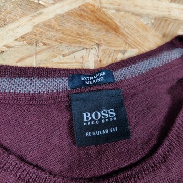 Sweter Wełniany HUGO BOSS Merino Męski Bordowy M