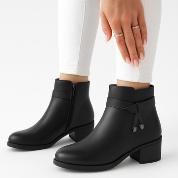 BOTKI DAMSKIE ZIMOWE OCIEPLANE BUTY SZTYBLETY ELEGANCKIE PŁASKIE 39