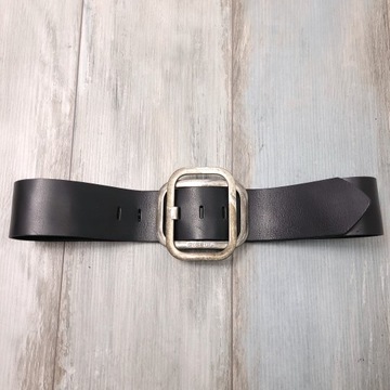 DIESEL GOLD PREMIUM Belt Skórzany Pasek Damski Szeroki 6 Czarny Leather