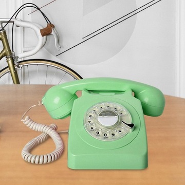 Telefon stacjonarny w stylu vintage z obrotową tarczą, przewodowy telefon stacjonarny, zielony