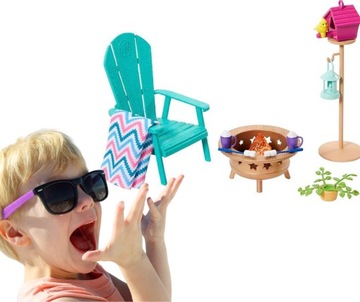 ŚWIETNY ZESTAW STYLOWYCH MEBLI OGRODOWYCH BARBIE GRILL OGNISKO