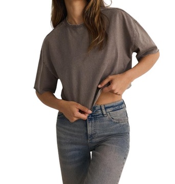 KRÓTKA KOSZULKA BRĄZOWA CROP TOP EFEKT SPRANIA T-SHIRT KRÓTKI RĘKAW XL