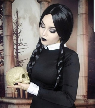 АНИМЕ КОСПЛЕЙ ПАРИК ЧЕРНЫЙ, прямые волосы, косы, ДЛИННЫЙ УНИВЕРСАЛЬНЫЙ 55см