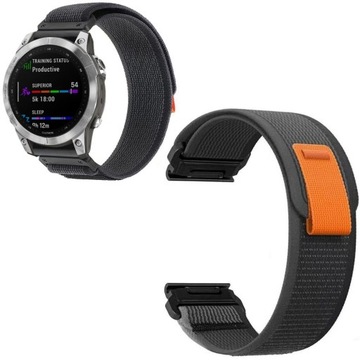 Pasek Velcro Nylon Black Orange do Garmin Fenix 7 / 6 / 6 Pro / epix2