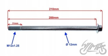ОСЬ ПЕРЕДНЕГО КОЛЕСА M12x201 LJ50-QT-L l