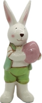 ZAJĄC ZAJĄCZEK CERAMICZNY Z JAJKIEM SZKLIWIONY 15cm