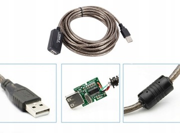 PRZEDŁUŻKA PRZEDŁUŻACZ USB 10M KABEL AKTYWNY 2.0 PRZEWÓD MĘSKI - ŻEŃSKI HUB