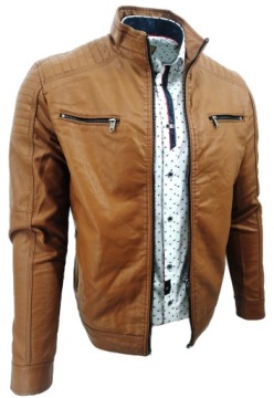 КУРТКА МУЖСКАЯ ПЕРЕХОДНАЯ ИЗ ЭКО-КОЖИ EX2366, КОРИЧНЕВАЯ КАМЕЛЕ, XXL 2XL