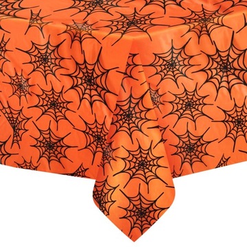 Obrus foliowy cerata PAJĘCZYNY Halloween pomarańczowo czarny 137x274cm 1szt
