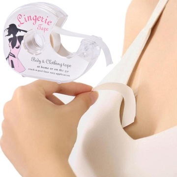 PLASTRY TAŚMA DWUSTRONNA DO UBRAŃ CIAŁA I BIUSTU BEZBARWNA DŁUGA ROLKA 5 M