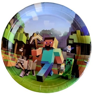 Talerzyki Jednorazowe Minecraft 10 szt Duże 23cm / Happy Birthday / Impreza