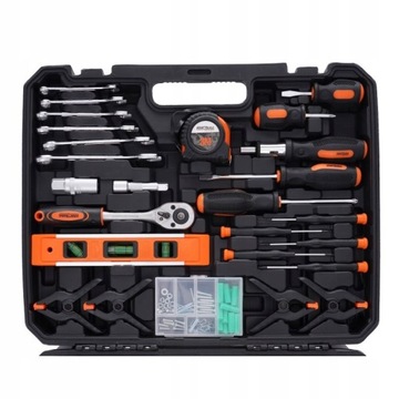 НАБОР ИНСТРУМЕНТОВ, КЛЮЧИ, МОЛОТОК, ПЛОСКИЕ СВЕРЛА, ОТВЕРТКИ, ГОЛОВКИ, 168 предметов, ШЕСТИГРАННЫЕ ГОЛОВКИ