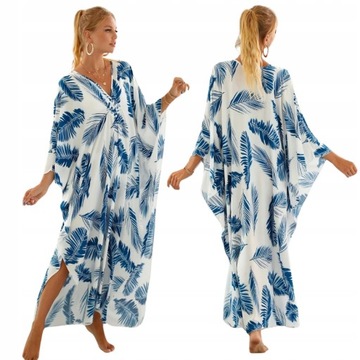 PAREO NA PLAŻĘ PLAŻOWA DŁUGA SUKIENKA WISKOZA 100% NARZUTKA TUNIKA KIMONO