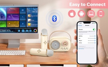 Мини-караоке, динамик Bluetooth с 2 беспроводными микрофонами