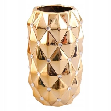 Złoty wazon ceramiczny z kryształkami TG53035-4 glamour 24 cm