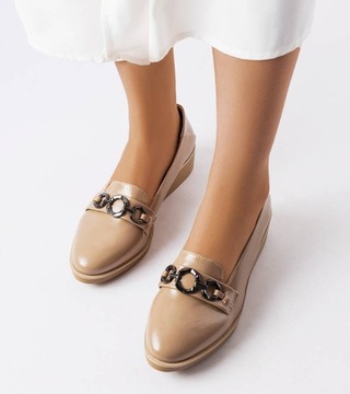 Hers 24791 Бежевые лакированные лоферы на танкетке, размер 41