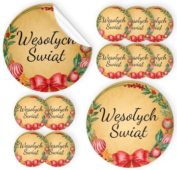 Naklejki na PREZENTY 12szt, WESOŁYCH ŚWIĄT