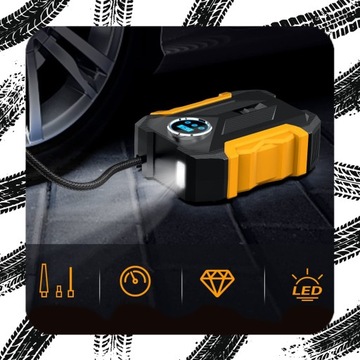 KOMPRESOR SAMOCHODOWY Pompka Elektryczna Sprężarka do Kół 12V LED LCD