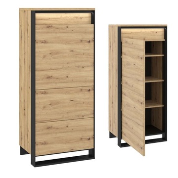 REGAŁ SZAFKA niska KOMODA loft oświetlenie LED dąb artisan czarny QA-07