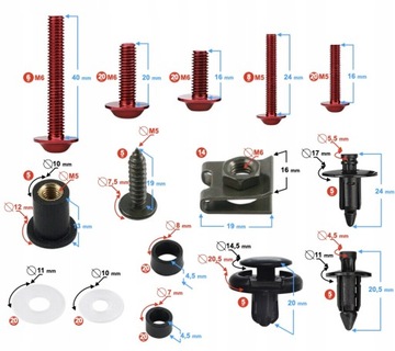 Универсальные красные алюминиевые винты обтекателя.