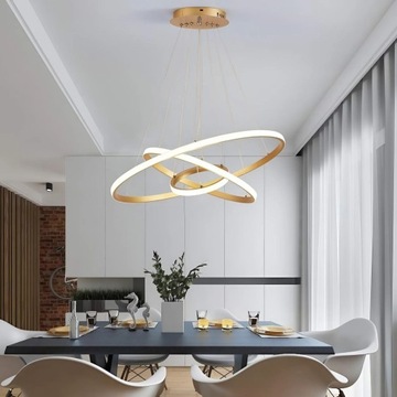 Потолочная лампа 3 Светодиодное кольцо подвесное позвоночное люстра + Золотой пилот 72W 72W