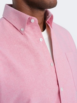 Pánska látková košeľa v štýle Oxford REGULAR ružová V3 OM-SHOS-0108 M