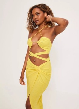 Nelly żółta sukienka maxi na plażę defekt M