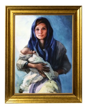 MARYJA DZIECIĄTKO | OBRAZ NA PŁÓTNIE W ZŁOTEJ NOWOCZESNEJ RAMIE 30X40