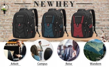 Мужской рюкзак для ноутбука Newhey 17 дюймов, черный, однотонный
