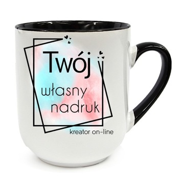 FOTO KUBEK Z TWOIM WŁASNYM DOWOLNYM NADRUKIEM ZDJĘCIEM NAPISEM LOGO CZARNY