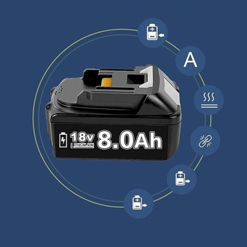 ЛИТИЕВЫЙ АККУМУЛЯТОР ДЛЯ ЭЛЕКТРОИНСТРУМЕНТОВ ДЛЯ BL1860B 8V 8AH ИНДИКАТОР ЗАРЯДА 2 ШТ.