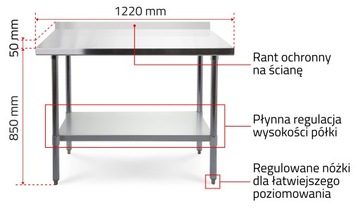 РАБОЧИЙ СТОЛ, СТОЛЕШНИЦА НЕРЖАВЕЮЩАЯ, 1 RANT, ПОЛКА, 120x70