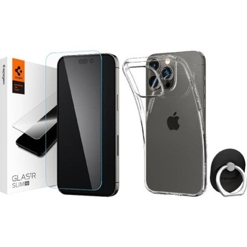 SPIGEN ZESTAW ETUI Crystal Flex SZKŁO + Uchwyt do auta/ iPhone 15 PLUS