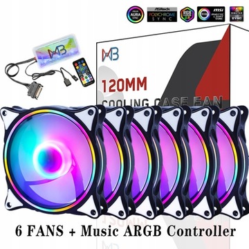WOVIBO 120mm Wentylator 6PIN ARGB SYNCHRONIZACJA RGB Chłodzenie